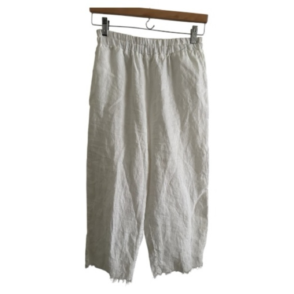 Blite Italian Linen Pants White Wide Leg Coastal resort  Beach elastic waist S